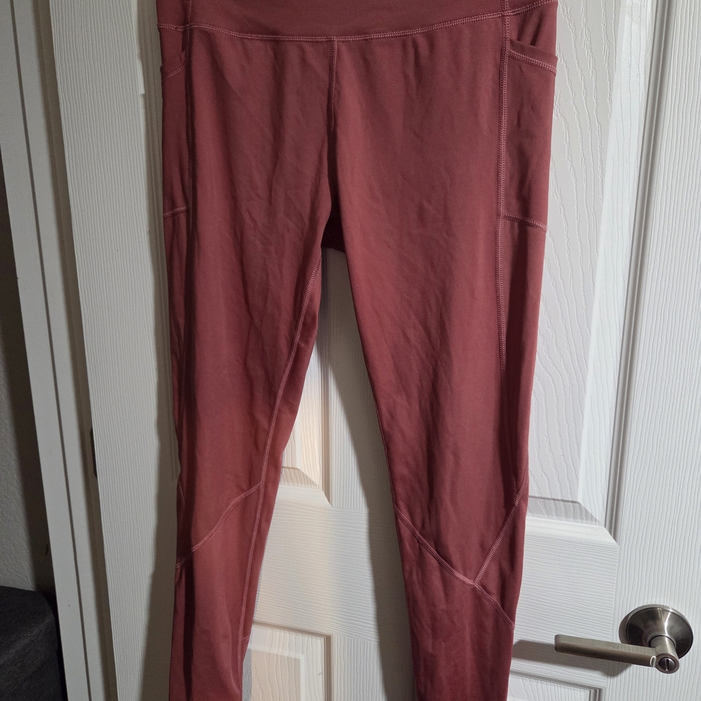 Rust Red High-Waisted With Side Pockets Leggings Size L